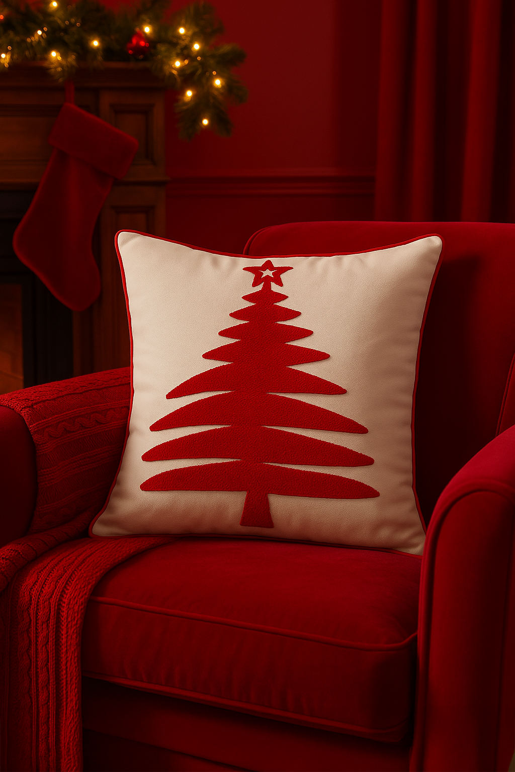 Festive Tree Punch Kırlent Kılıfı