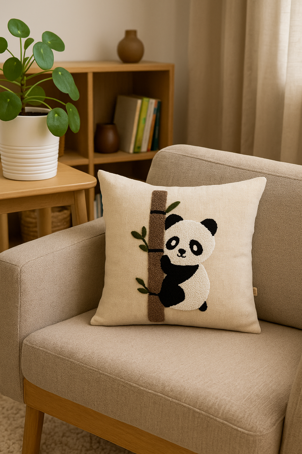 Bambu Panda Punch Kırlent Kılıfı