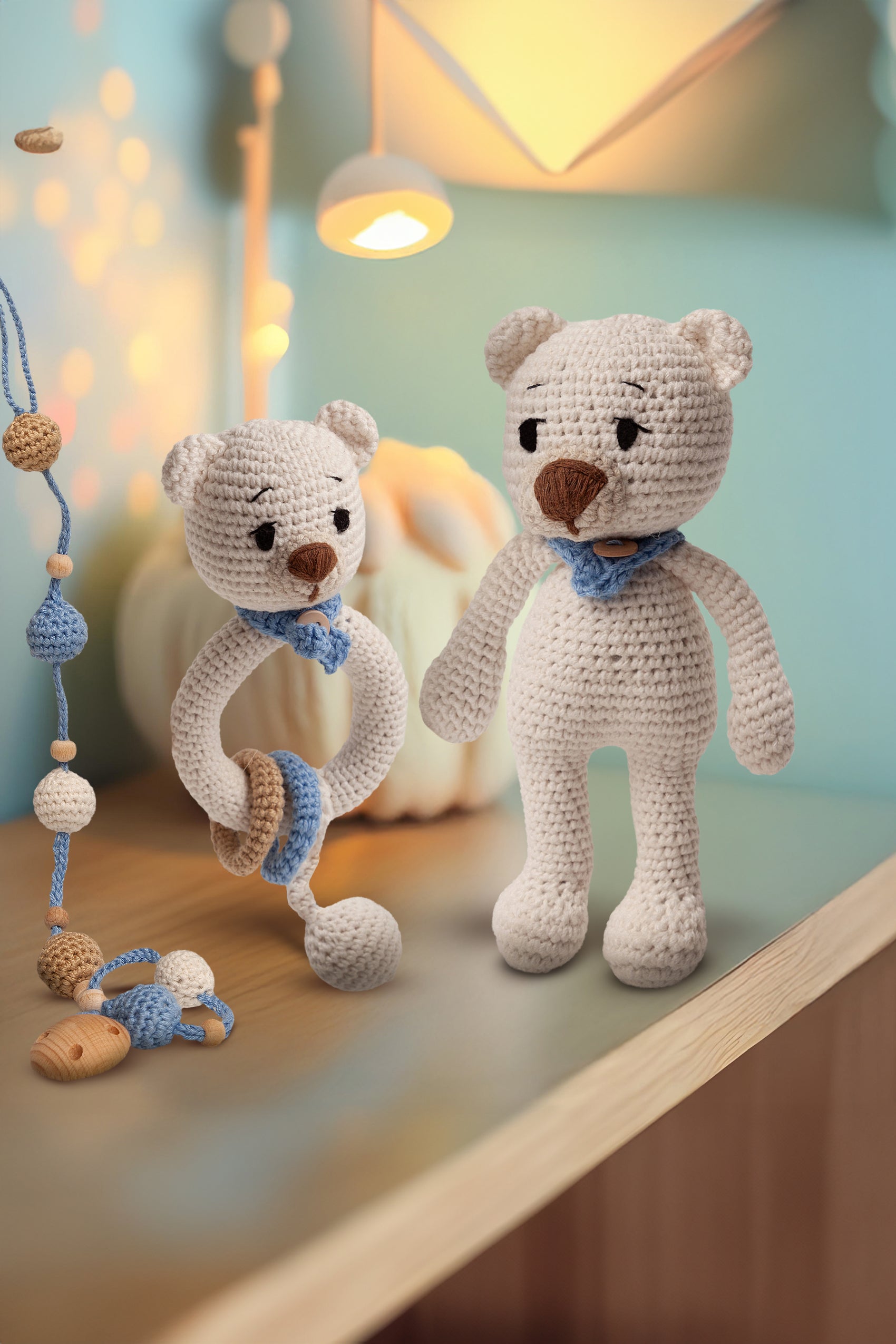 Beyaz Amigurumi Ayıcık ve Diş Kaşıyıcı Seti