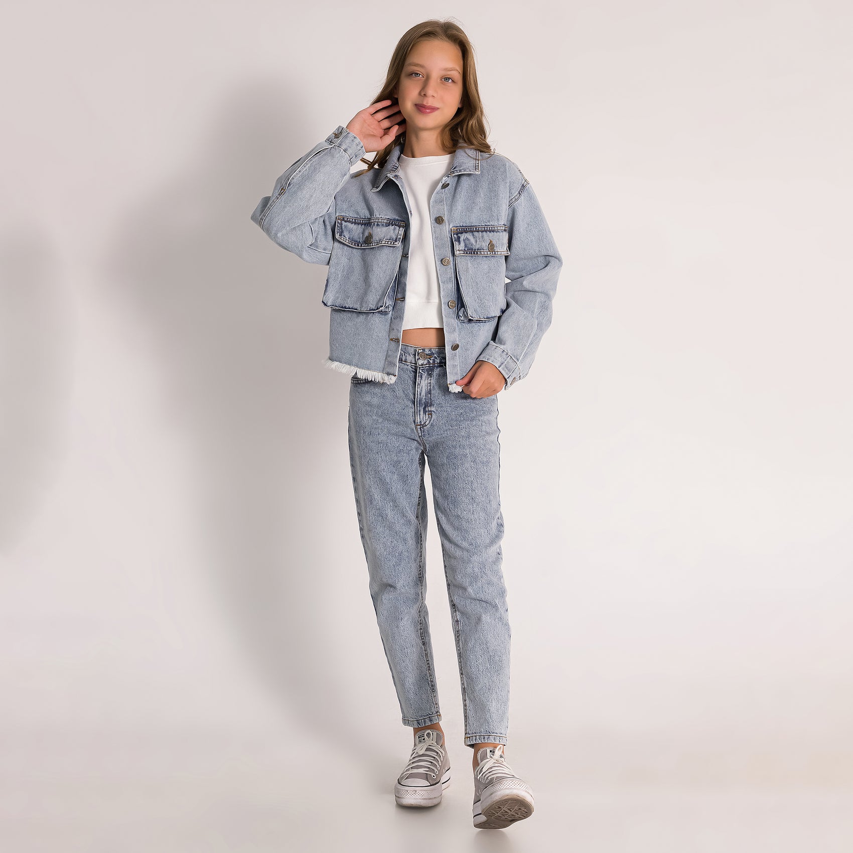 Kız Çocuk Yüksek Bel Mom Jean