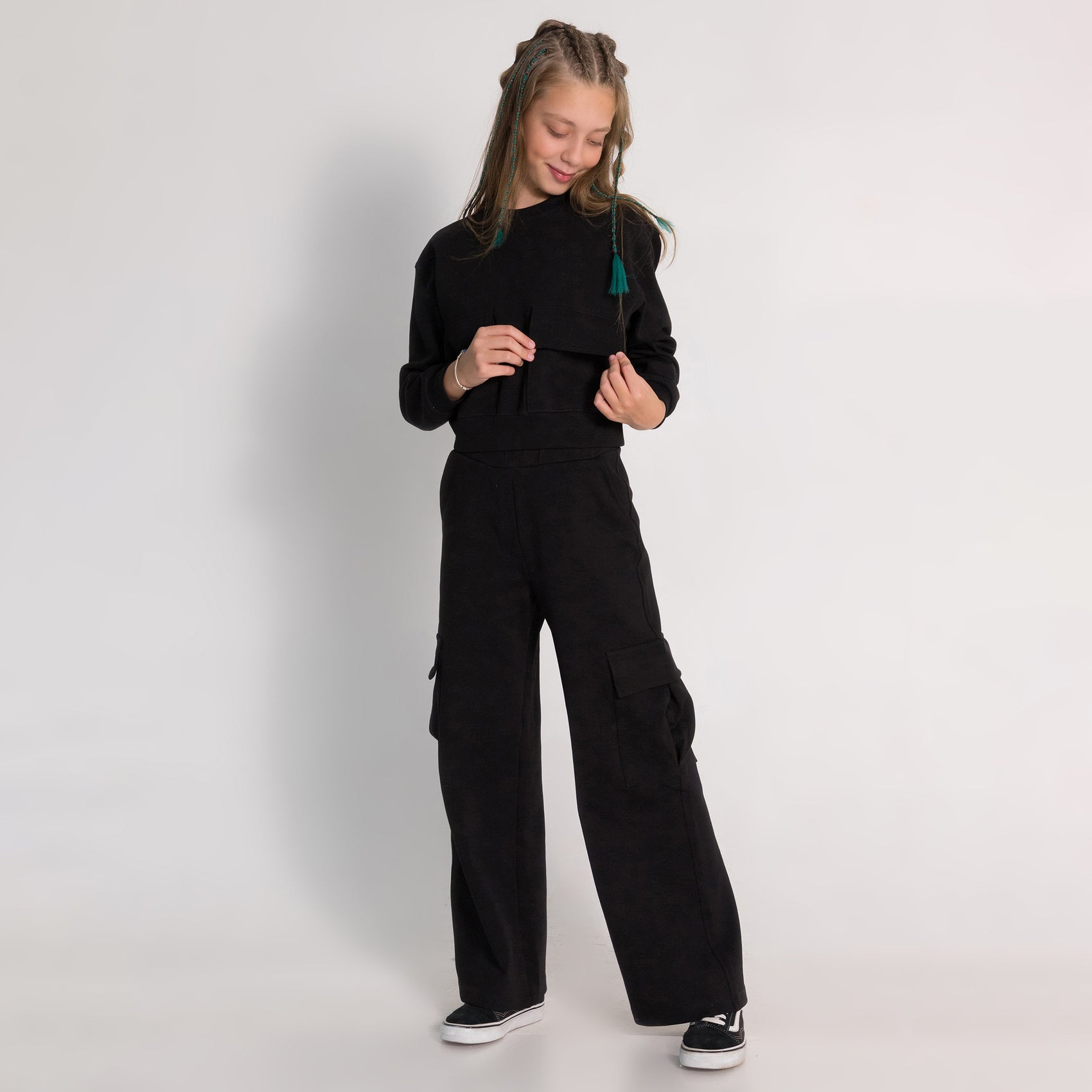 Kız Çocuk Cepli Crop Sweatshirt