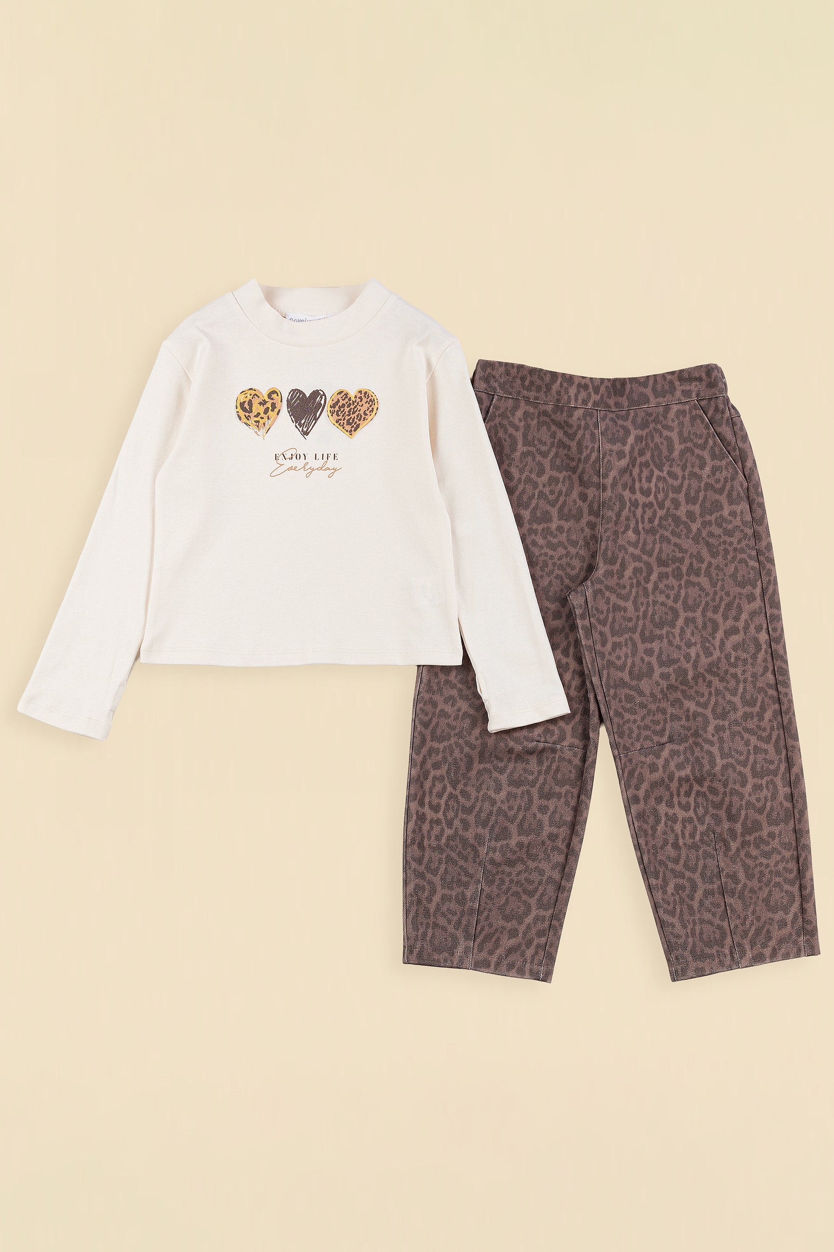 Leopard Kız Pantolon Takım - Koyu Kahve