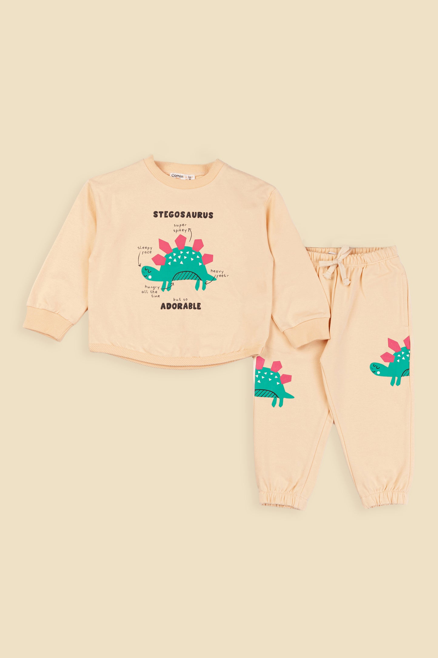 Stegosaurus Erkek Bebek Takım - Bej