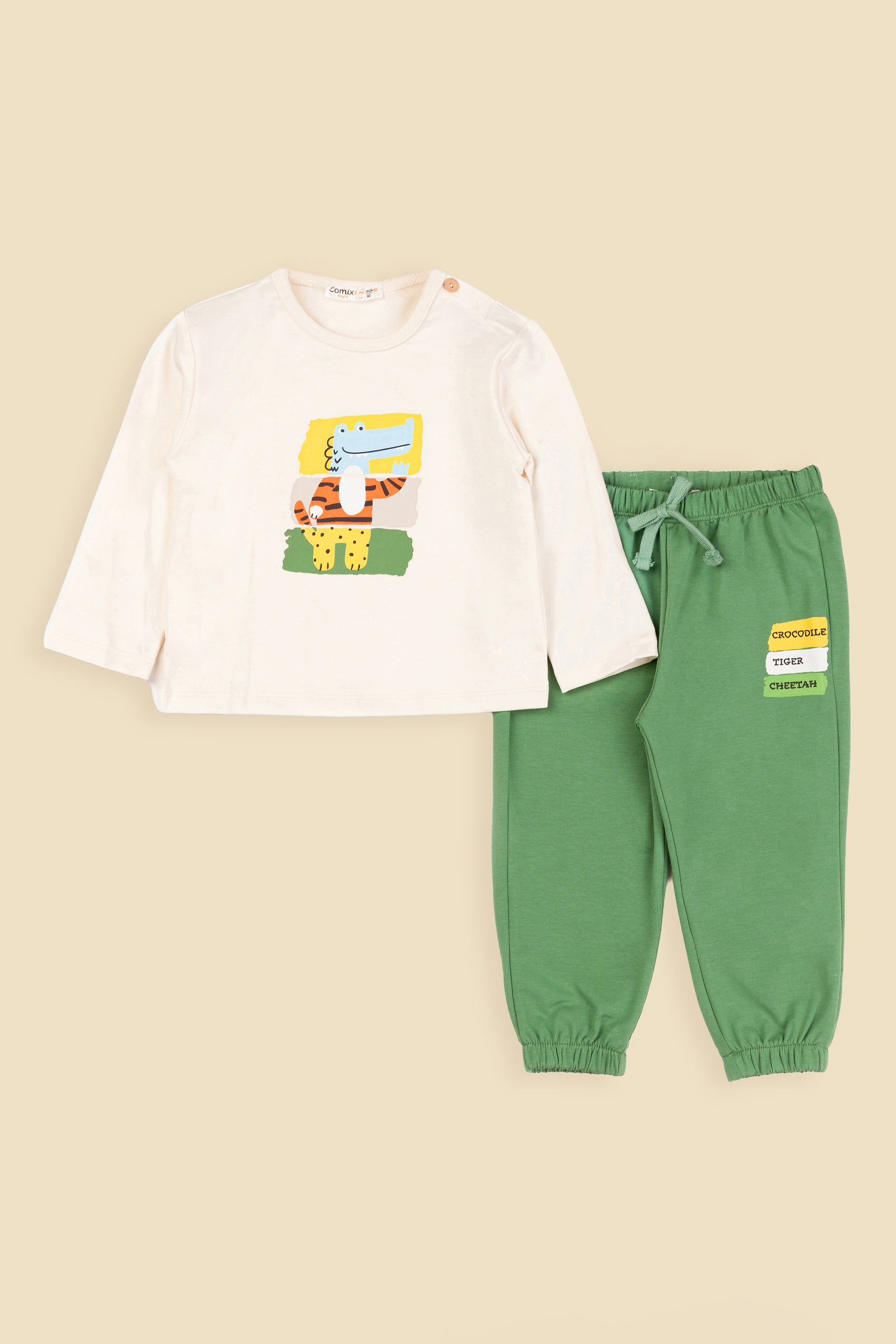 Triple Animal Erkek Bebek Takım - Ekru