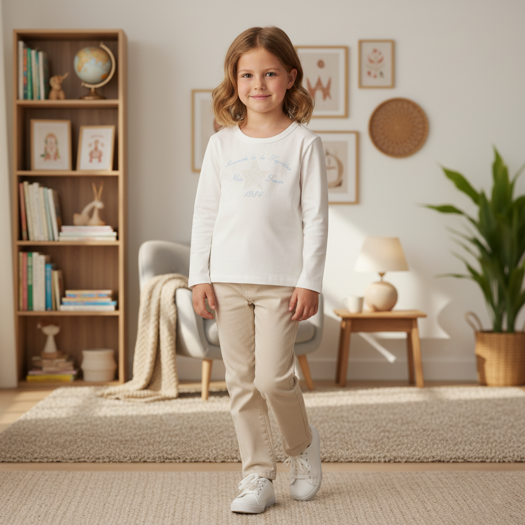 Kız Çocuk Taş Detaylı Uzun Kollu Body