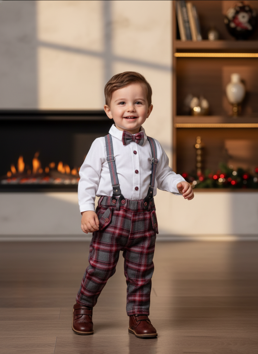 Bebek Ekose Askılı Papyonlu Takım