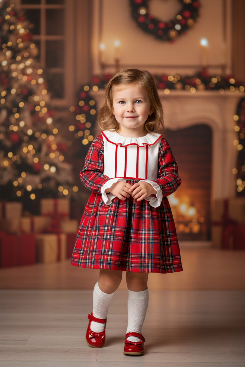 Bebek Ekose Fırfır Detaylı Elbise