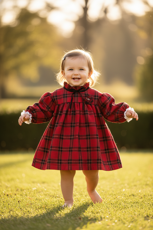 Bebek Ekose Fırfır Yakalı Elbise