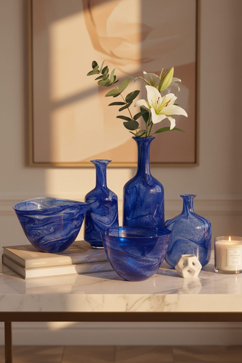 Serenity Aqua Blue Vazo Seti