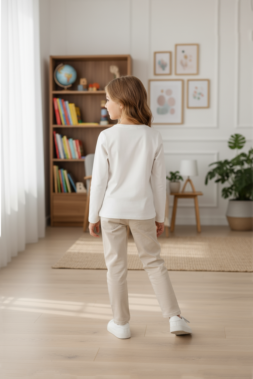 Kız Çocuk Taş Detaylı Uzun Kollu Body