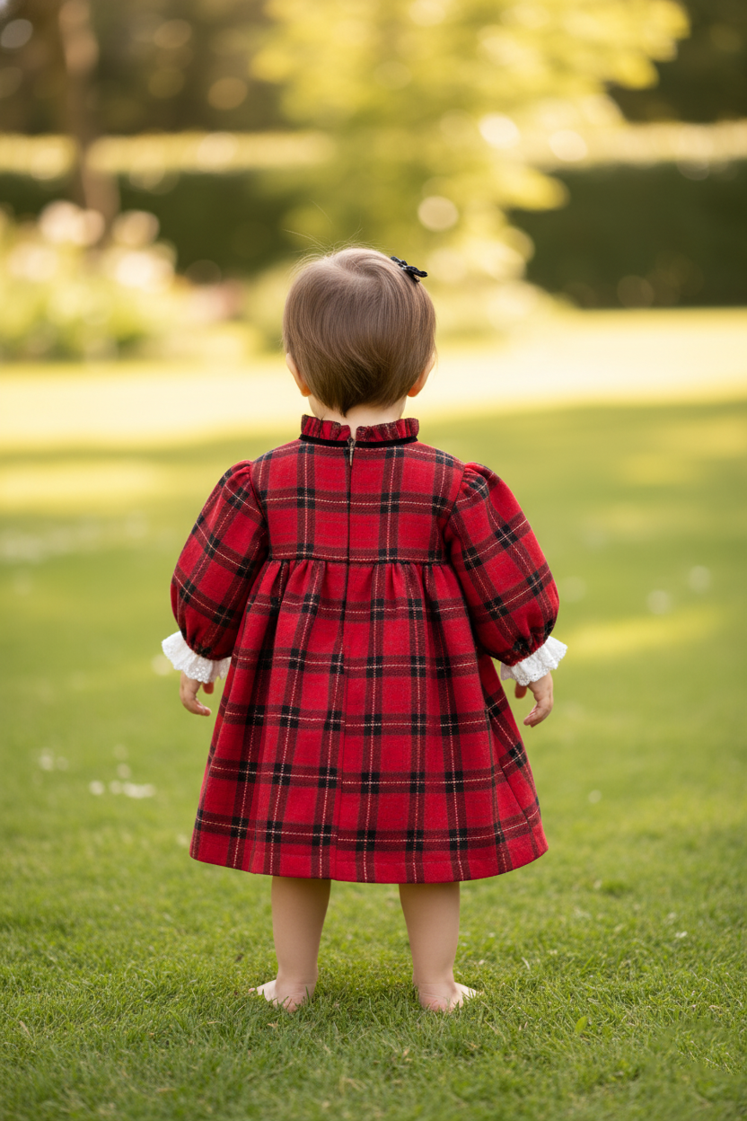 Bebek Ekose Fırfır Yakalı Elbise