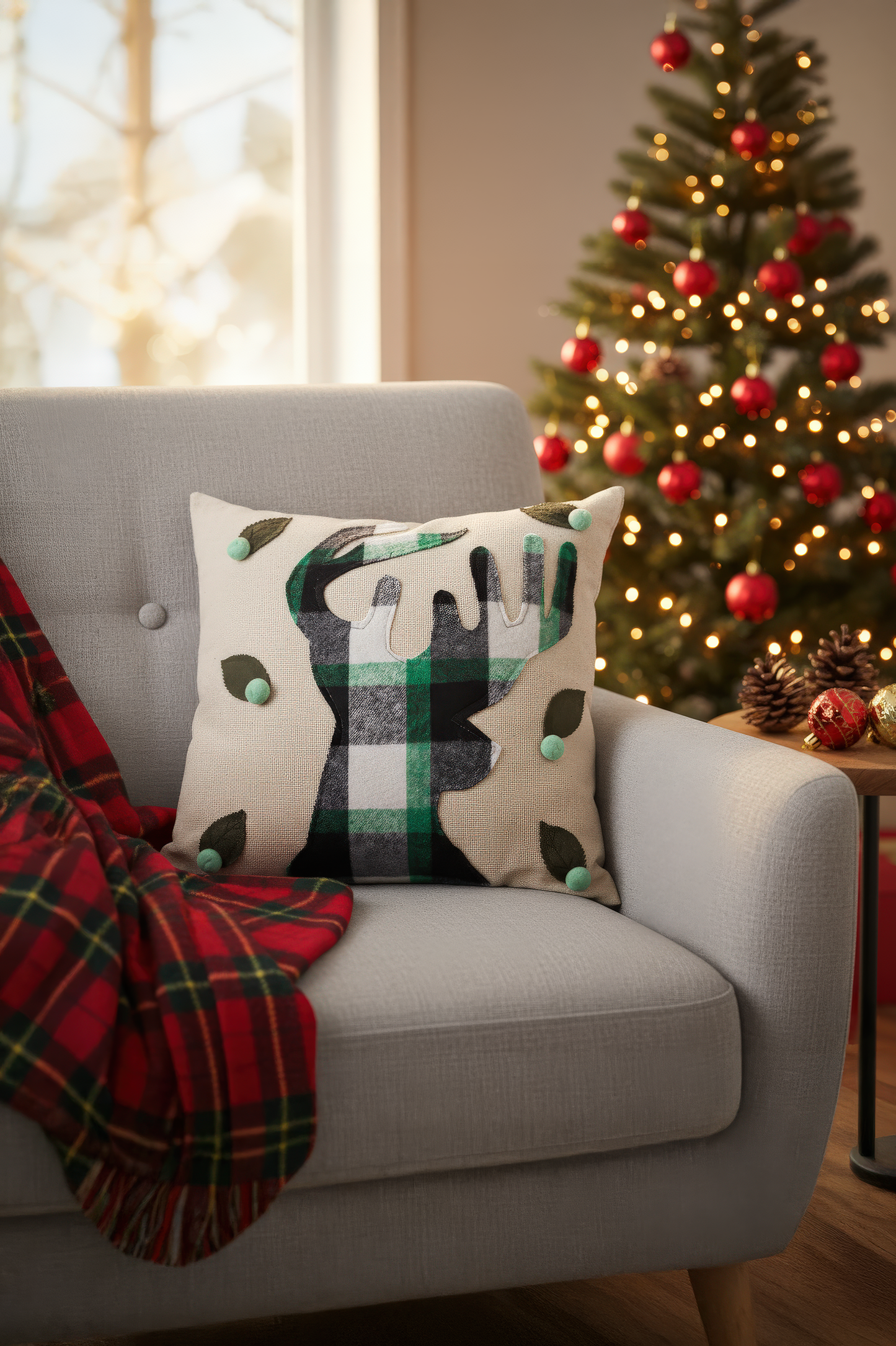 Plaid Reindeer Kırlent