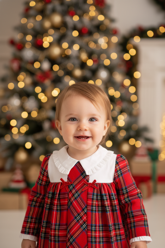 Bebek Ekose Fiyonklu Elbise