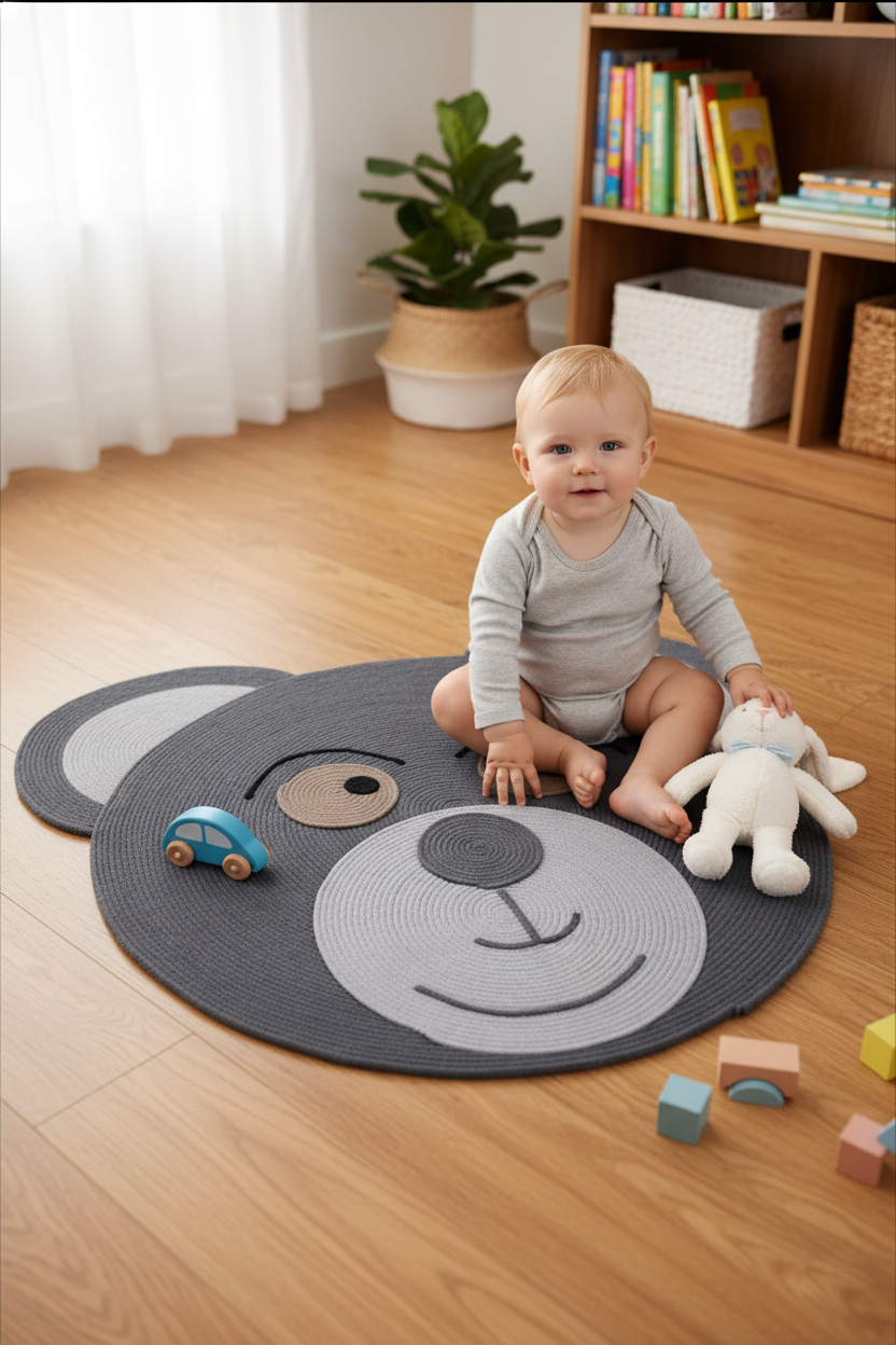 Ayı Figürlü Örgü Paspas