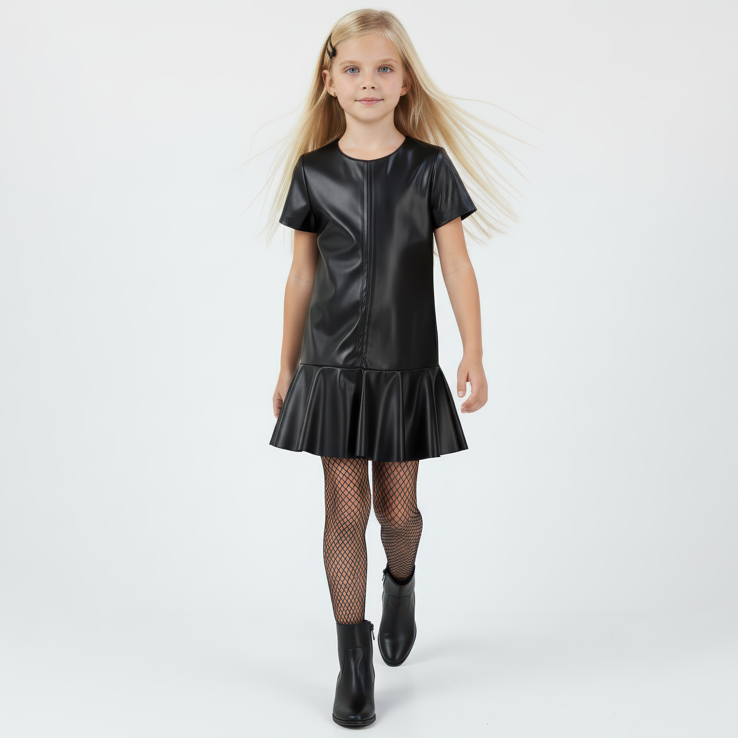Kız Çocuk Deri Görünümlü Elbise