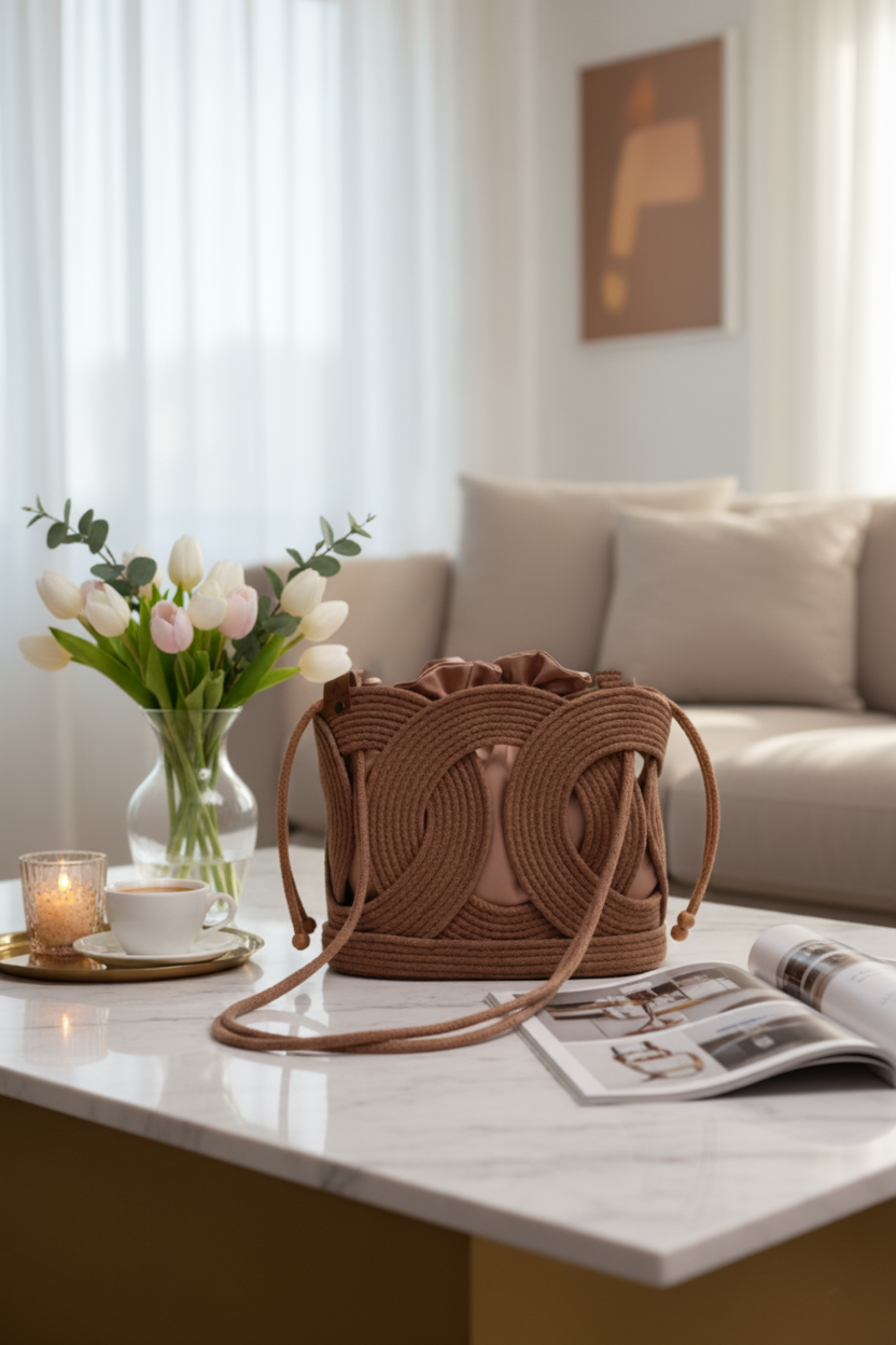 Püsküllü Örgü Çanta