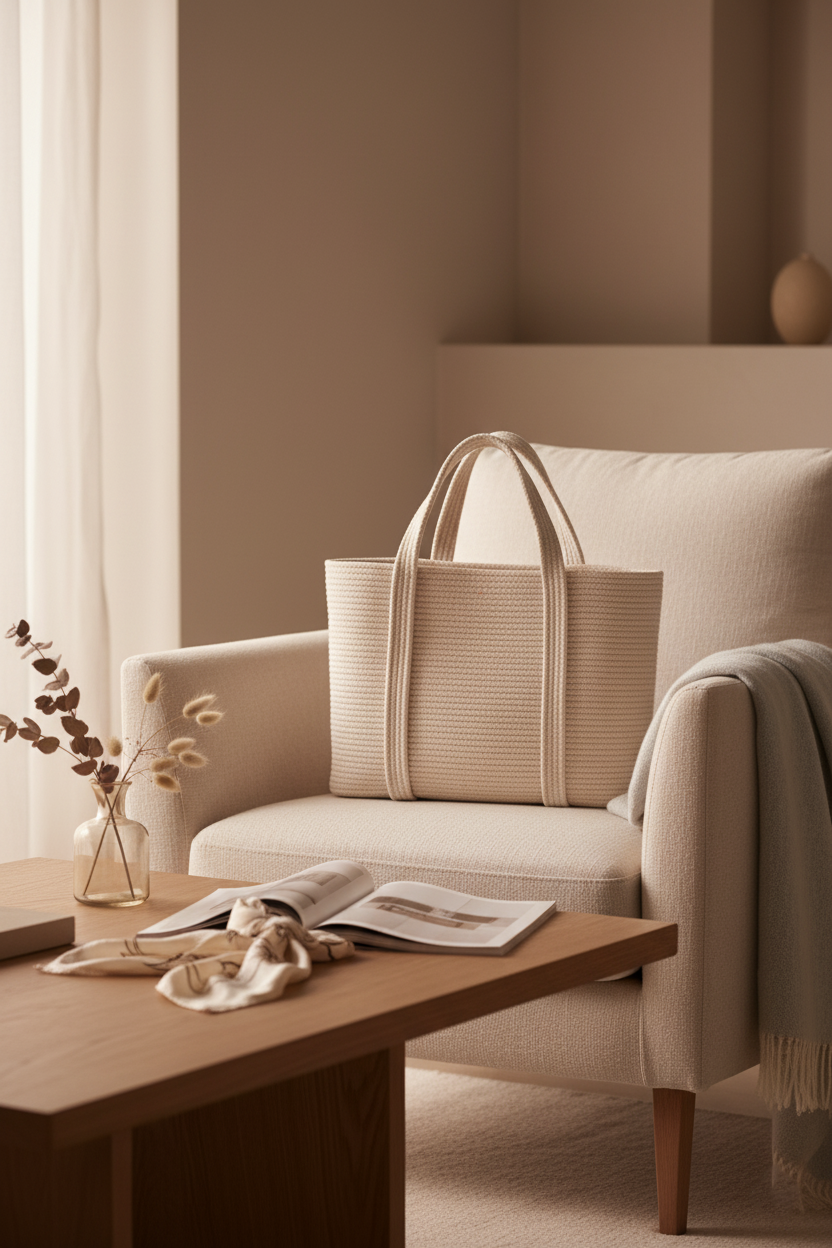 Tote Örgü Çanta - Bej