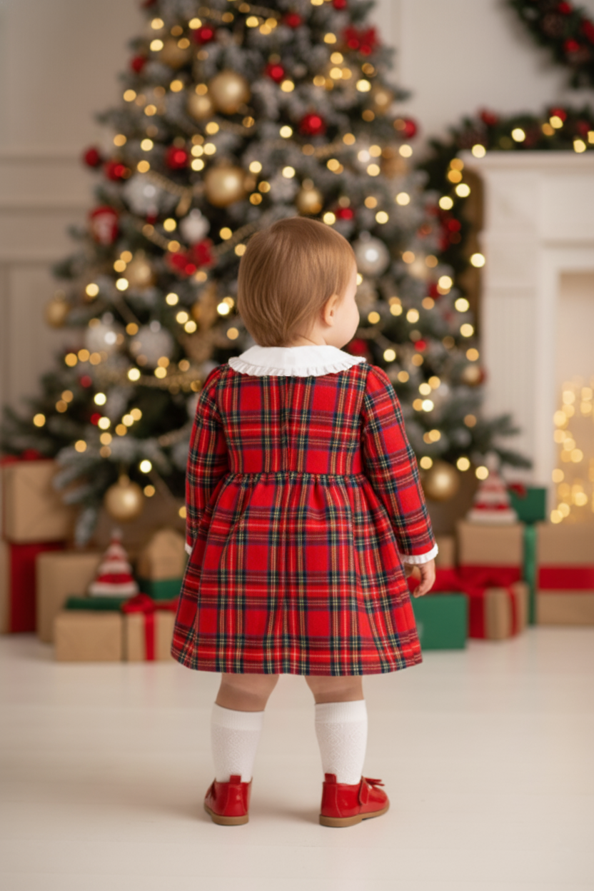 Bebek Ekose Fiyonklu Elbise