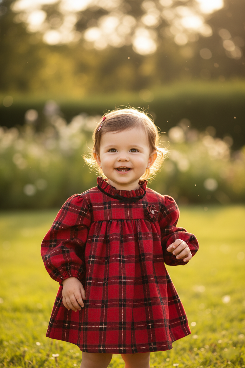 Bebek Ekose Fırfır Yakalı Elbise