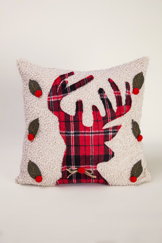 Plaid Reindeer Kırlent (Boucle)