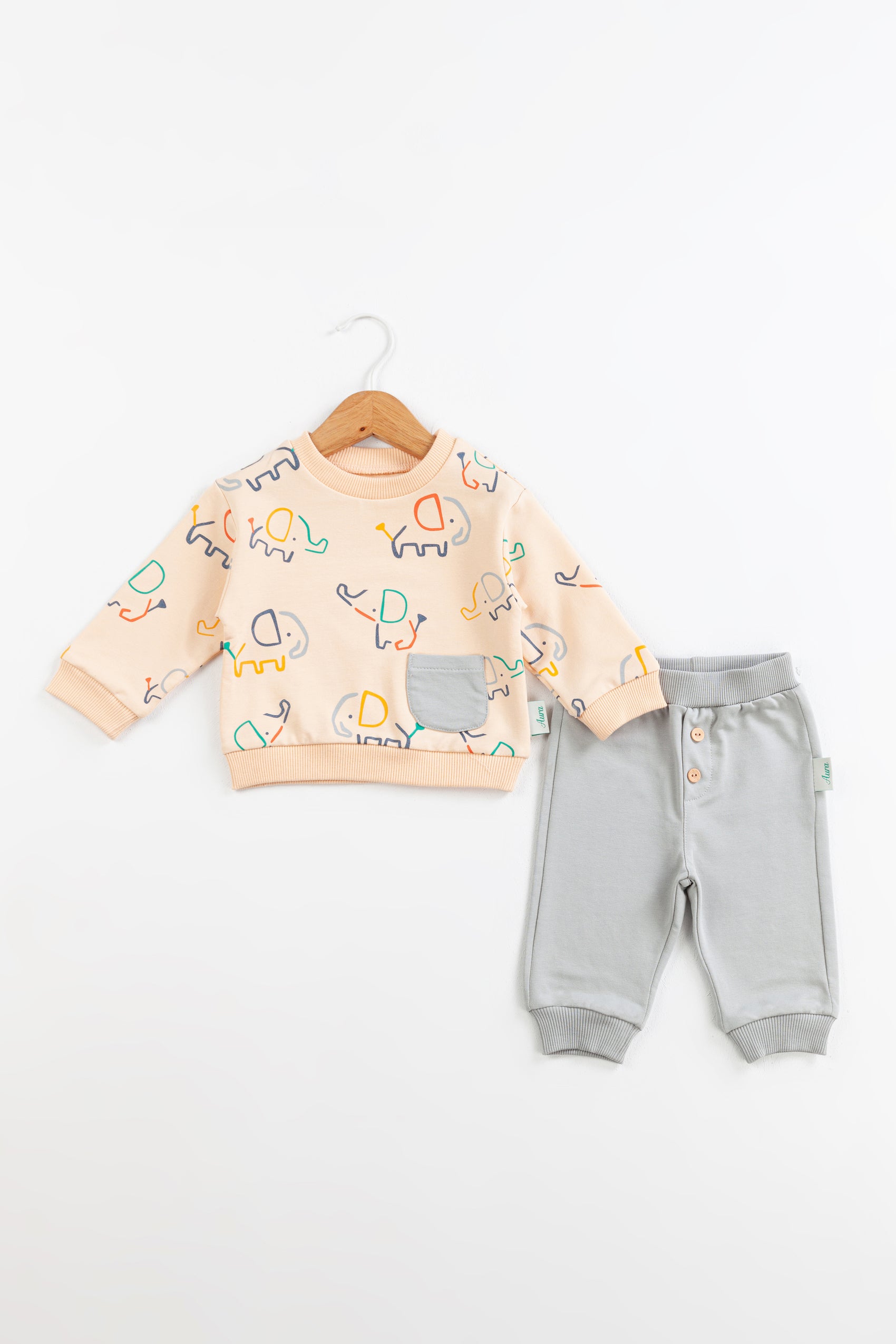 Elephant Parade Erkek Bebek Takım – Gri
