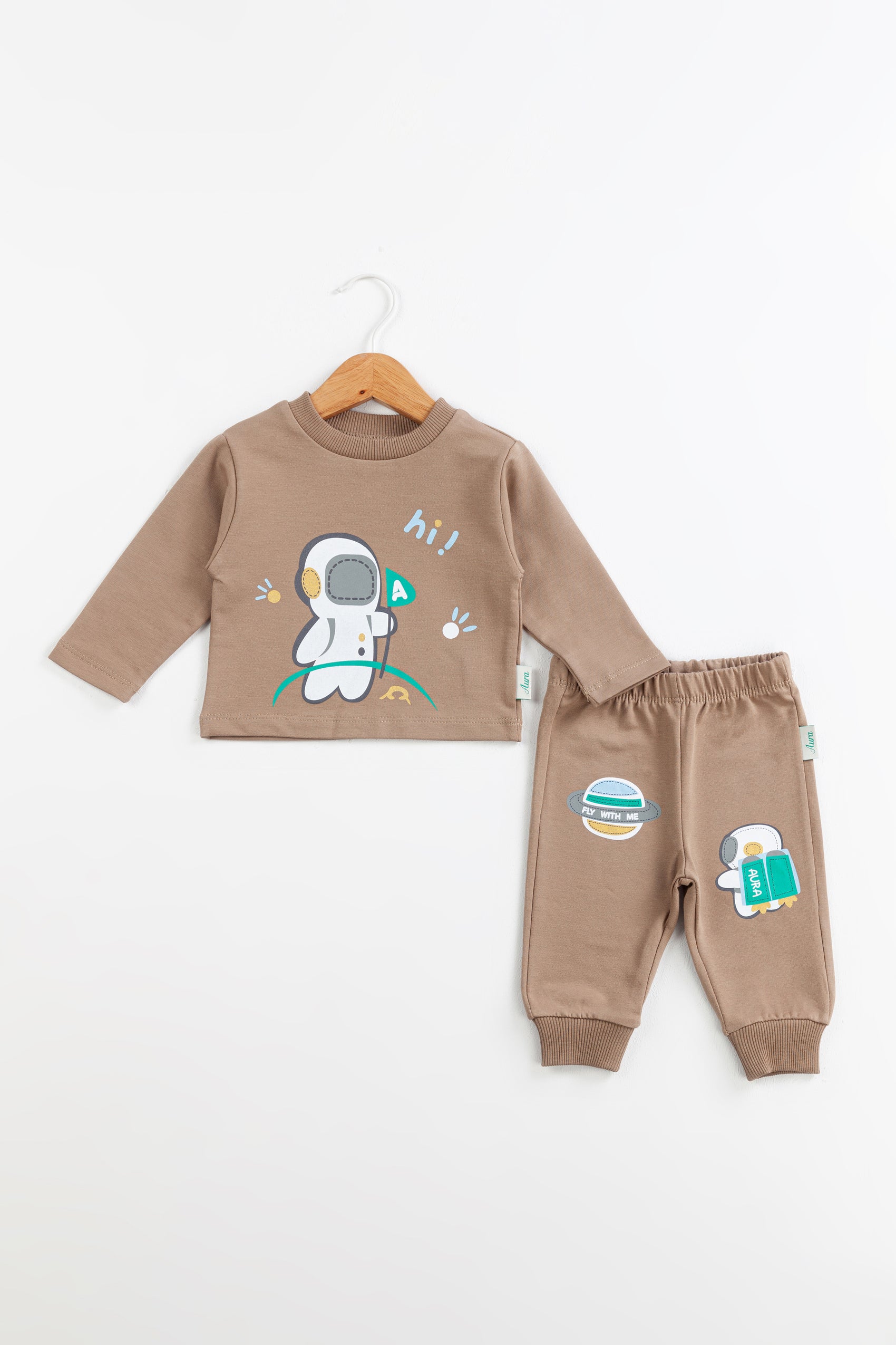 Space Explorer Erkek Bebek Takım – Boz Kahve