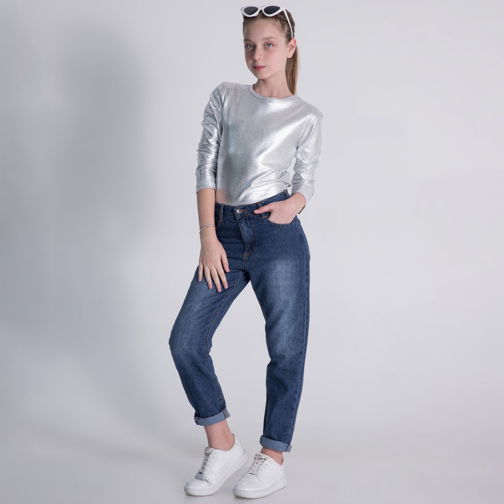 Kız Çocuk Yüksek Bel Mom Jean